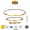 GloboStar® DIAMOND TRIO 61139 Κρεμαστό Φωτιστικό Δαχτυλίδι-Κύκλος LED CCT 120W 14723lm 360° AC 220-240V – Εναλλαγή Φωτισμού μέσω Τηλεχειριστηρίου All In One Ψυχρό 6000k+Φυσικό 4500k+Θερμό 2700k Dimmable Φ40+60+80cm – Χρυσό Βούρτσας – 3 Years Warranty