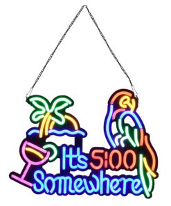 GloboStar® 85854 Φωτιστικό Ταμπέλα Φωτεινή Επιγραφή NEON LED Σήμανσης ITS 5:00 SOMEWHERE PARROT 30W AC 230V με Διακόπτη On/Off Ροζ – Γαλάζιο – Κίτρινο – Πράσινο – Κόκκινο