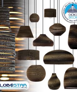 GloboStar® CRETE 01289 Vintage Κρεμαστό Φωτιστικό Οροφής Μονόφωτο 3D από Επεξεργασμένο Σκληρό Καφέ Χαρτόνι Καμπάνα Φ40 x Y34cm