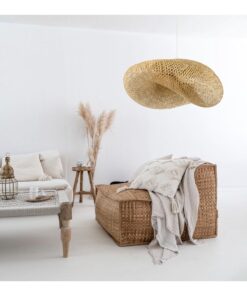 GloboStar® MEXICO 00718 Vintage Κρεμαστό Φωτιστικό Οροφής Μονόφωτο 1 x E27 Μπεζ Ξύλινο Bamboo Μ40 x Π30 x Y18cm