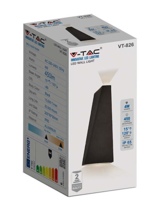 LED απλίκα 4W αρχιτεκτονικού φωτισμού 3000K θερμό λευκό με μαύρο σώμα V-TAC – 218297