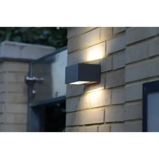Lutec Gemini Square Small Φωτιστικό Τοίχου Up&Down Εξωτερικού Χώρου Σκούρο Γκρι LED 500lm 4000K IP54 – 5189102118