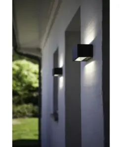 Lutec Gemini Square Medium Εξωτερικού Χώρου Led Φωτιστικό Τοίχου Up&Down Σκούρο Γκρι LED 1230 lm IP54 3000K – 5189112118