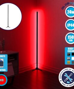 Μοντέρνο Minimal Επιδαπέδιο Μαύρο Φωτιστικό 150cm LED 24 Watt με Ασύρματο Χειριστήριο RF & Dimmer Κόκκινο GloboStar ALIEN Design GLOBO-150-4
