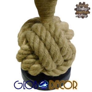 GloboStar® MONKEY FIST 01162 Vintage Επιτραπέζιο Φωτιστικό Πορτατίφ Μονόφωτο με Μπεζ Σχοινί και Καπέλο Φ29 x Υ60cm