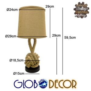 GloboStar® MONKEY FIST 01162 Vintage Επιτραπέζιο Φωτιστικό Πορτατίφ Μονόφωτο με Μπεζ Σχοινί και Καπέλο Φ29 x Υ60cm