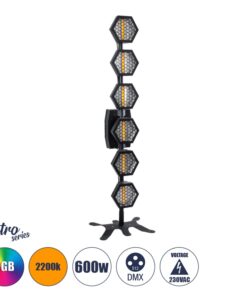 GloboStar® 51194 LINE COLUMN HEXA Επαγγελματικό Φωτιστικό Ειδικών Εφέ DIGITAL MATRIX PIXEL & Blinder – 6 x 100W LED COB Chips Ultra Gold Warm White 2200K & 144 x 0.5W LED SMD5050 Chips RGB – AC 220V-240V DMX512 Display on Body – Μαύρο – Μ40 x Π32 x Υ146.5cm