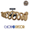 GloboStar® SPIRAL 01188 Vintage Industrial Φωτιστικό Οροφής Δίφωτο Μαύρο Μεταλλικό με Μπεζ Σχοινί Μ75 x Π20 x Υ24cm