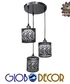 GloboStar® RAINELDA 01246 Μοντέρνο Κρεμαστό Φωτιστικό Οροφής Τρίφωτο 3 x E27 Μαύρο Μεταλλικό Πλέγμα με Λευκό Γυαλί Φ40 x Y19cm