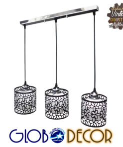 GloboStar® FELICIA 01247 Μοντέρνο Κρεμαστό Φωτιστικό Οροφής Τρίφωτο 3 x E27 Μαύρο Μεταλλικό Πλέγμα με Λευκό Γυαλί Μ62 x Π15 x Υ19cm
