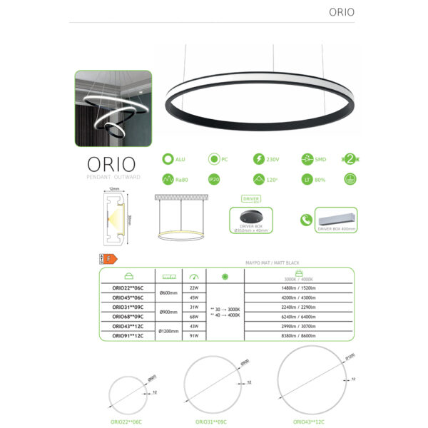 Κρεμαστό Γραμμικό Φωτιστικό ORIO σε Σχήμα Κύκλου με Οπάλ Κάλυμα ACA