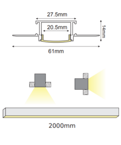 Προφίλ Αλουμινίου Γυψοσανίδας Χωνευτό για LED Ταινίες με Οπάλ Κάλυμμα 2m ACA – P125U