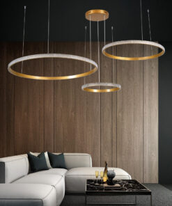 GloboStar® DIAMOND TRIO 61145 Κρεμαστό Φωτιστικό Δαχτυλίδι-Κύκλος LED CCT 120W 14723lm 360° AC 220-240V – Εναλλαγή Φωτισμού μέσω Τηλεχειριστηρίου All In One Ψυχρό 6000k+Φυσικό 4500k+Θερμό 2700k Dimmable Φ40+60+80cm – Χρυσό Βούρτσας – 3 Years Warranty