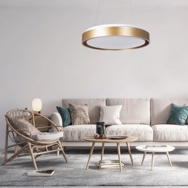 GloboStar® BARCHETTA 61399-P Κρεμαστή Πλαφονιέρα Οροφής LED CCT 72W 8306lm 120° AC 220-240V – Εναλλαγή Φωτισμού μέσω Τηλεχειριστηρίου All In One Ψυχρό 6000k+Φυσικό 4500k+Θερμό 2700k Dimmable Φ48cm – Χρυσό – 3 Years Warranty