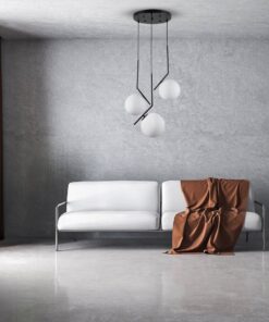 GloboStar® MONROE 00952 Μοντέρνο Κρεμαστό Φωτιστικό Οροφής Τρίφωτο 3 x E27 Μαύρο – Λευκό Μεταλλικό Μπάλα Φ60 x Υ50cm