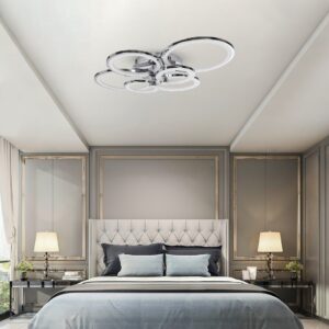 GloboStar® ROYAL-R 61324 Φωτιστικό Οροφής Design LED CCT 135W 16200lm 360° AC 220-240V – Εναλλαγή Φωτισμού μέσω Τηλεχειριστηρίου All In One Ψυχρό 6000k+Φυσικό 4500k+Θερμό 2700k Dimmable Μ80.5 x Π59 x Υ12cm – Νίκελ Χρώμιο – 3 Years Warranty