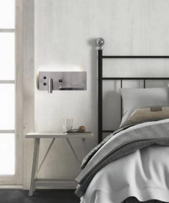 GloboStar® PALADIN 61356 Μοντέρνο Φωτιστικό Τοίχου – Απλίκα Ξενοδοχείου Bed Side LED 6W 720lm 36° AC 220-240V – Reading Light & Κρυφός Φωτισμός – Φορτιστές USB 3A & Wireless 20W – Μ30 x Π11 x Υ12cm – Φυσικό Λευκό 4500K – Νίκελ Βούρτσας – Δεξί