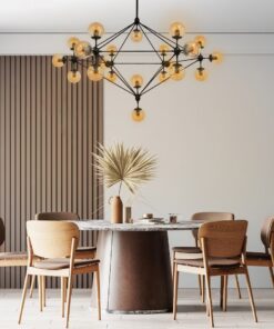 GloboStar® SENTINEL 01638 Μοντέρνο Industrial Κρεμαστό Φωτιστικό Οροφής Πολύφωτο 21 x E27 Μαύρο Μεταλλικό Πολυέλαιος με Μελί Γυαλί Φ170 x Υ136cm