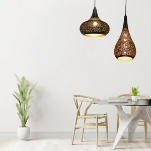 GloboStar® JANIS 01590 Μοντέρνο Κρεμαστό Φωτιστικό Οροφής Μονόφωτο 1 x E27 Μαύρο – Χρυσό Μεταλλικό Καμπάνα Φ30 x Υ30cm