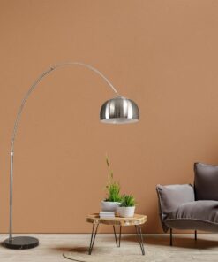 GloboStar® PRAGUE 00990 Μοντέρνο Φωτιστικό Δαπέδου Μονόφωτο 1 x E27 Ασημί Μεταλλικό Καμπάνα & Μαύρη Μαρμάρινη Βάση L210 x W45 x H220cm