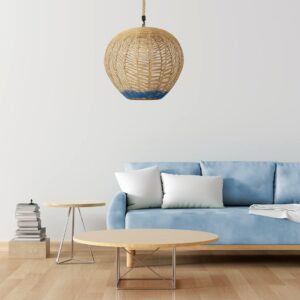GloboStar® SIMON 00727 Vintage Κρεμαστό Φωτιστικό Οροφής Μονόφωτο 1 x E27 Μπεζ – Μπλε Καμπάνα με Σχοινί Φ50 x Υ47cm