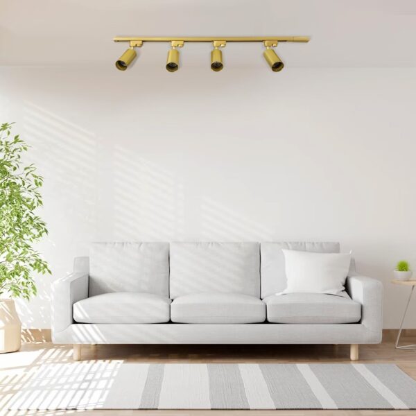 GloboStar® LEO 60360 Μοντέρνο Φωτιστικό Οροφής Ράγα με Κινούμενα Σποτ Αλουμινίου Τετράφωτο 4 x GU10 AC 220-240V IP20 Μ100 x Π6 x Υ20cm – 2 Γραμμών – Χρυσό Πλατίνα – 5 Years Warranty