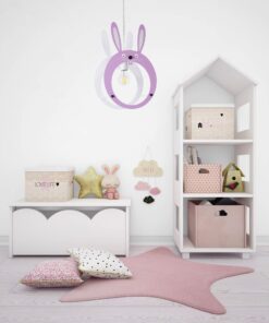 GloboStar® BUNNY 61577 Μοντέρνο Παιδικό Κρεμαστό Φωτιστικό Οροφής Μονόφωτο 1 x E27 Ροζ PVC Φιγούρα Λαγουδάκι Μ27.2 x Π15.5 x Υ40cm