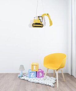 GloboStar® EXCAVATOR 61579 Μοντέρνο Παιδικό Κρεμαστό Φωτιστικό Οροφής Μονόφωτο 1 x E27 Κίτρινο PVC Φιγούρα Εκσκαφέας-Φαγάνα Μ45 x Π15.5 x Υ27cm