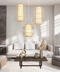 GloboStar® DE PARIS 01633 Vintage Κρεμαστό Φωτιστικό Οροφής Μονόφωτο 1 x E27 Μπεζ Ξύλινο Bamboo Φ26 x Y32cm