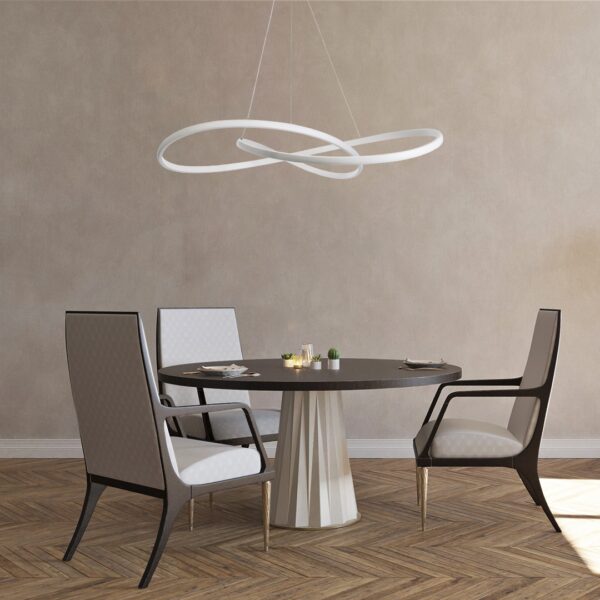 GloboStar® DEXTER 60918 Κρεμαστό Φωτιστικό Οροφής Design LED CCT 120W 13440lm 300° AC 220-240V – Εναλλαγή Φωτισμού μέσω Τηλεχειριστηρίου All In One Ψυχρό 6000k+Φυσικό 4500k+Θερμό 2700k Dimmable Φ103cm – Λευκό – 3 Years Warranty