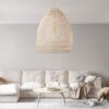 GloboStar® MALIBU 01811 Μοντέρνο Κρεμαστό Φωτιστικό Οροφής Μονόφωτο 1 x E27 Μπεζ Μπαμπού Καμπάνα Φ76 x Υ100cm