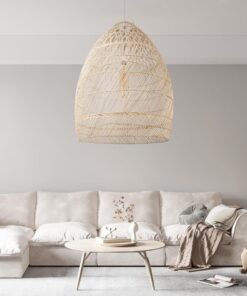 GloboStar® MALIBU 01811 Μοντέρνο Κρεμαστό Φωτιστικό Οροφής Μονόφωτο 1 x E27 Μπεζ Μπαμπού Καμπάνα Φ76 x Υ100cm