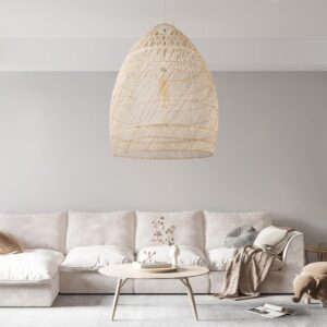GloboStar® MALIBU 01811 Μοντέρνο Κρεμαστό Φωτιστικό Οροφής Μονόφωτο 1 x E27 Μπεζ Μπαμπού Καμπάνα Φ76 x Υ100cm