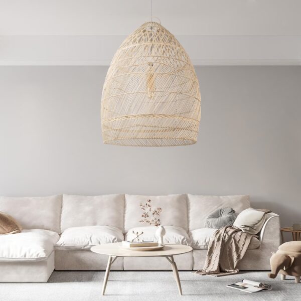 GloboStar® MALIBU 01811 Μοντέρνο Κρεμαστό Φωτιστικό Οροφής Μονόφωτο 1 x E27 Μπεζ Μπαμπού Καμπάνα Φ76 x Υ100cm