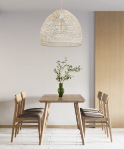 GloboStar® MALIBU 00968 Vintage Κρεμαστό Φωτιστικό Οροφής Μονόφωτο 1 x E27 Λευκό Ξύλινο Bamboo Φ40 x Y35cm