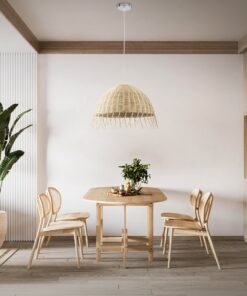 GloboStar® JAKARTA 00712 Vintage Κρεμαστό Φωτιστικό Οροφής Μονόφωτο 1 x E27 Μπέζ Ξύλινο Ψάθινο Bamboo Καμπάνα Φ50 x Y36cm