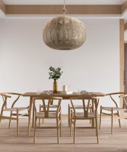 GloboStar® MANDALA 00732 Vintage Κρεμαστό Φωτιστικό Οροφής Μονόφωτο 1 x E27 Πλέγμα με Μπεζ Σχοινί Φ80 x Υ60cm