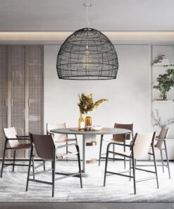 GloboStar® MALIBU 00966 Vintage Κρεμαστό Φωτιστικό Οροφής Μονόφωτο 1 x E27 Μαύρο Ξύλινο Bamboo Φ100 x Y86cm