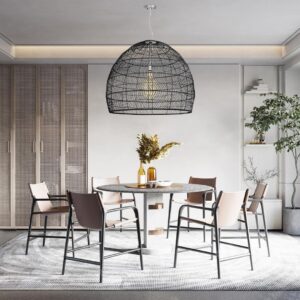 GloboStar® MALIBU 00966 Vintage Κρεμαστό Φωτιστικό Οροφής Μονόφωτο 1 x E27 Μαύρο Ξύλινο Bamboo Φ100 x Y86cm