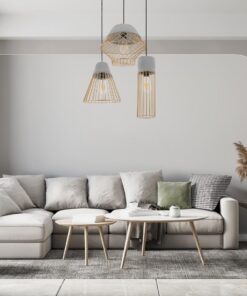 GloboStar® DURANT 01323 Μοντέρνο Industrial Κρεμαστό Φωτιστικό Οροφής Μονόφωτο Γκρι Μπεζ Τσιμέντο Πλέγμα Φ25 x Y31cm