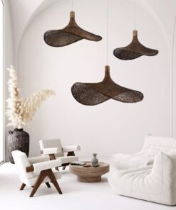 GloboStar® CUBA 01716 Vintage Κρεμαστό Φωτιστικό Οροφής Μονόφωτο 1 x E27 Καφέ Ξύλινο Bamboo Φ33 x Y25cm