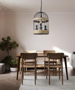 GloboStar® MERLIN 00865 Vintage Industrial Κρεμαστό Φωτιστικό Οροφής Τρίφωτο 3 x E14 Μαύρο Μεταλλικό Με Σχοινί Φ27 x Y44cm