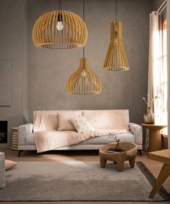 GloboStar® SCANDINAVIA 01700 Μοντέρνο Κρεμαστό Φωτιστικό Οροφής Μονόφωτο 1 x E27 Μπεζ Ξύλινο Πλέγμα Φ25 x Υ45cm