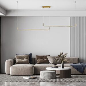 GloboStar® LINARIA DUO 60926 Κρεμαστό Φωτιστικό Οροφής Design LED CCT 72W 8300lm 200° AC 220-240V – Εναλλαγή Φωτισμού μέσω Τηλεχειριστηρίου All In One Ψυχρό 6000k+Φυσικό 4500k+Θερμό 2700k Dimmable Μ220 x Π4 x Υ25cm – Χρυσό Πλατίνα – 3 Years Warranty