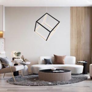 GloboStar® KIBOO 60929 Κρεμαστό Φωτιστικό Οροφής Design LED CCT 36W 4150lm 360° AC 220-240V – Εναλλαγή Φωτισμού μέσω Τηλεχειριστηρίου All In One Ψυχρό 6000k+Φυσικό 4500k+Θερμό 2700k Dimmable Μ40 x Π40 x Υ40cm – Μαύρο – 3 Years Warranty