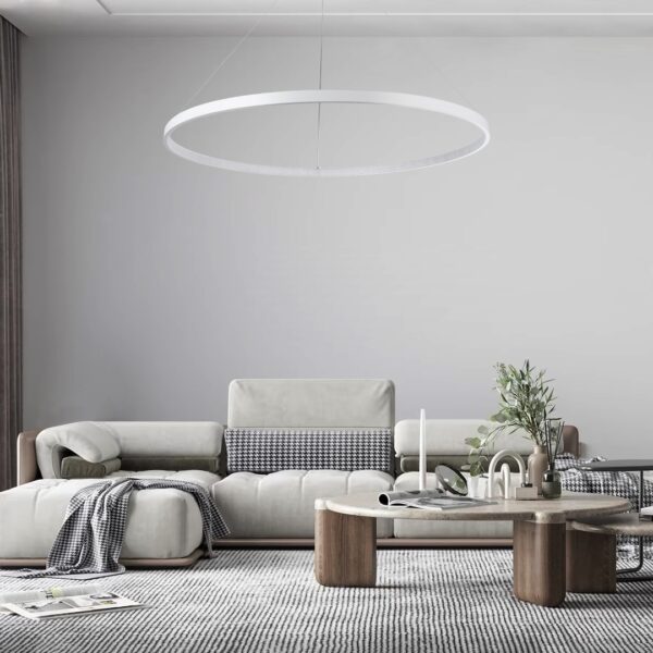 GloboStar® DIAMOND 61518 Κρεμαστό Φωτιστικό Δαχτυλίδι-Κύκλος LED CCT 75W 8400lm 360° AC 220-240V – Εναλλαγή Φωτισμού μέσω Τηλεχειριστηρίου All In One Ψυχρό 6000k+Φυσικό 4500k+Θερμό 2700k Dimmable Φ100cm – Λευκό – 3 Years Warranty