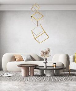 GloboStar® KIBOO-TRIO 60932 Κρεμαστό Φωτιστικό Οροφής Design LED CCT 90W 10350lm 360° AC 220-240V – Εναλλαγή Φωτισμού μέσω Τηλεχειριστηρίου All In One Ψυχρό 6000k+Φυσικό 4500k+Θερμό 2700k Dimmable Μ60 x Π60 x Υ80cm – Χρυσό Πλατίνα – 3 Years Warranty