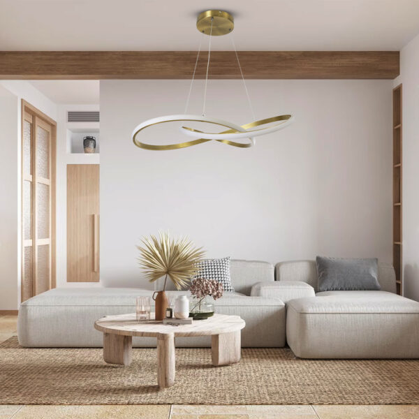 GloboStar® DEXTER 60916 Κρεμαστό Φωτιστικό Οροφής Design LED CCT 90W 10080lm 300° AC 220-240V – Εναλλαγή Φωτισμού μέσω Τηλεχειριστηρίου All In One Ψυχρό 6000k+Φυσικό 4500k+Θερμό 2700k Dimmable Φ73cm – Χρυσό Βούρτσας – 3 Years Warranty