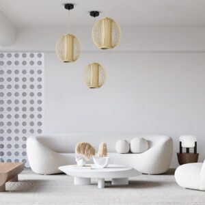 GloboStar® SUNFLOWER 01934 Boho Κρεμαστό Φωτιστικό Οροφής Μονόφωτο 1 x E27 AC220-240V IP20 – Φ28 x Υ28cm – Μπεζ Ξύλινο Πλέγμα – 5 Years Warranty
