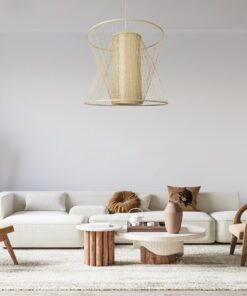 GloboStar® CORAL 01926 Boho Κρεμαστό Φωτιστικό Οροφής Μονόφωτο 1 x E27 AC220-240V IP20 – Φ100 x Υ90cm – Μπεζ Ξύλινο Πλέγμα – 5 Years Warranty